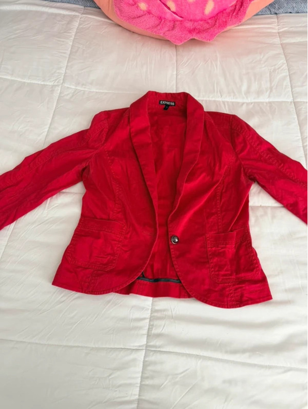 Express red blazer with black piping, size 8